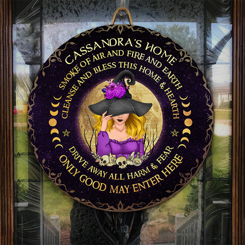 Éloignez tout mal et toute peur ! Panneau rond en bois personnalisé pour décoration d'intérieur, idéal pour les sorcières. Cadeau d'Halloween pour vous-même.