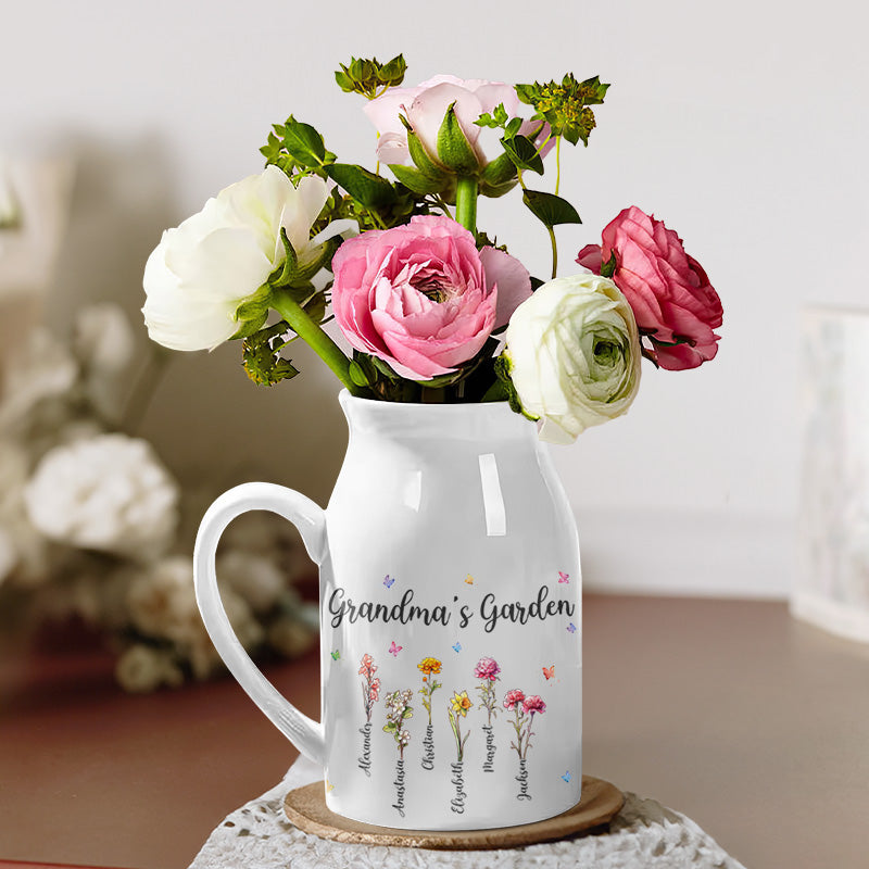 Le jardin de grand-mère où l'amour grandit - Vase à fleurs personnalisé pour la décoration intérieure familiale - Cadeau de pendaison de crémaillère pour maman et grand-mère