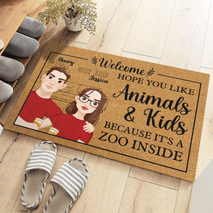 J'espère que vous aimez les animaux et les enfants, car c'est un zoo à l'intérieur - Tapis décoratif personnalisé pour couple - Cadeau pour mari et femme, anniversaire