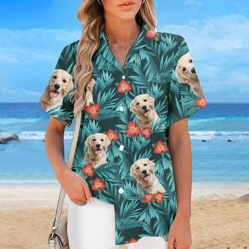Motif personnalisé de fleurs et feuilles tropicales colorées - Chemise hawaïenne unisexe personnalisée pour chien et chat - Cadeau de vacances d'été, cadeau pour propriétaires d'animaux et amoureux des animaux