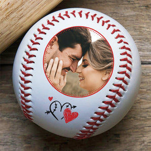 Photo personnalisée « Je t'aime jusqu'à la clôture du champ central et à l'arrière » - Couple personnalisé Baseball personnalisé - Cadeau pour mari et femme, anniversaire