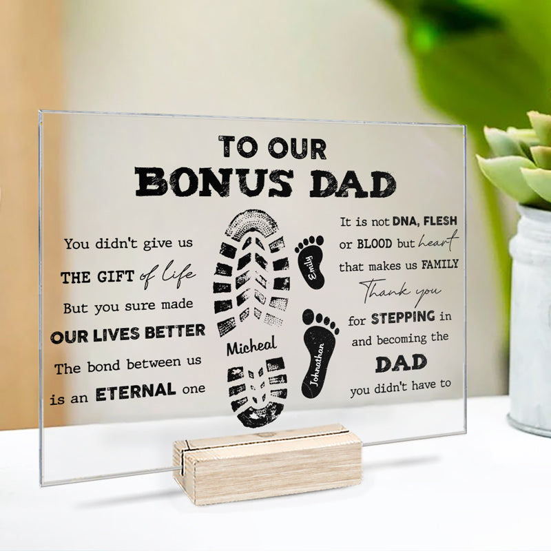 Merci d'être intervenu et d'être devenu notre père - Plaque acrylique personnalisée pour la famille - Cadeau de fête des pères, d'anniversaire pour papa