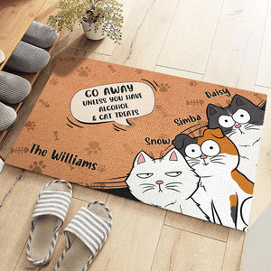 Partez sans avoir de vin et de friandises pour chat ! Tapis décoratif personnalisé pour chat ! Cadeau pour propriétaires et amoureux des animaux.