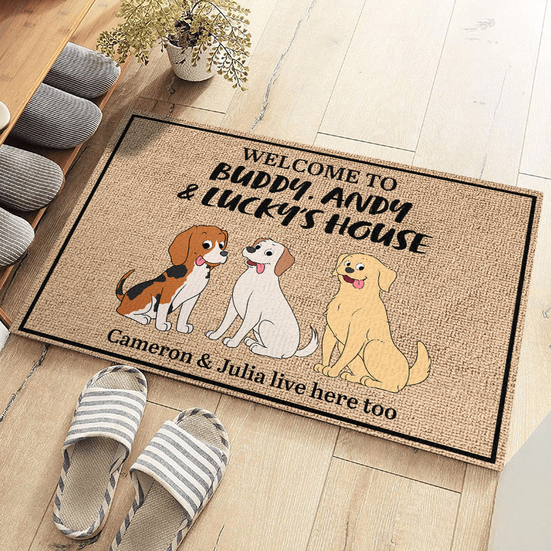 Bienvenue chez nous - Tapis décoratif personnalisé pour chien - Cadeau pour les propriétaires d'animaux et les amoureux des animaux