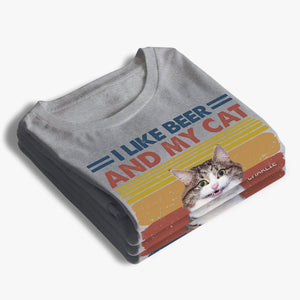 T-shirt, sweat à capuche et sweat-shirt unisexe personnalisé avec photo « J'aime la bière et mes chats » - Vacances d'été, cadeau pour les propriétaires d'animaux et les amoureux des animaux