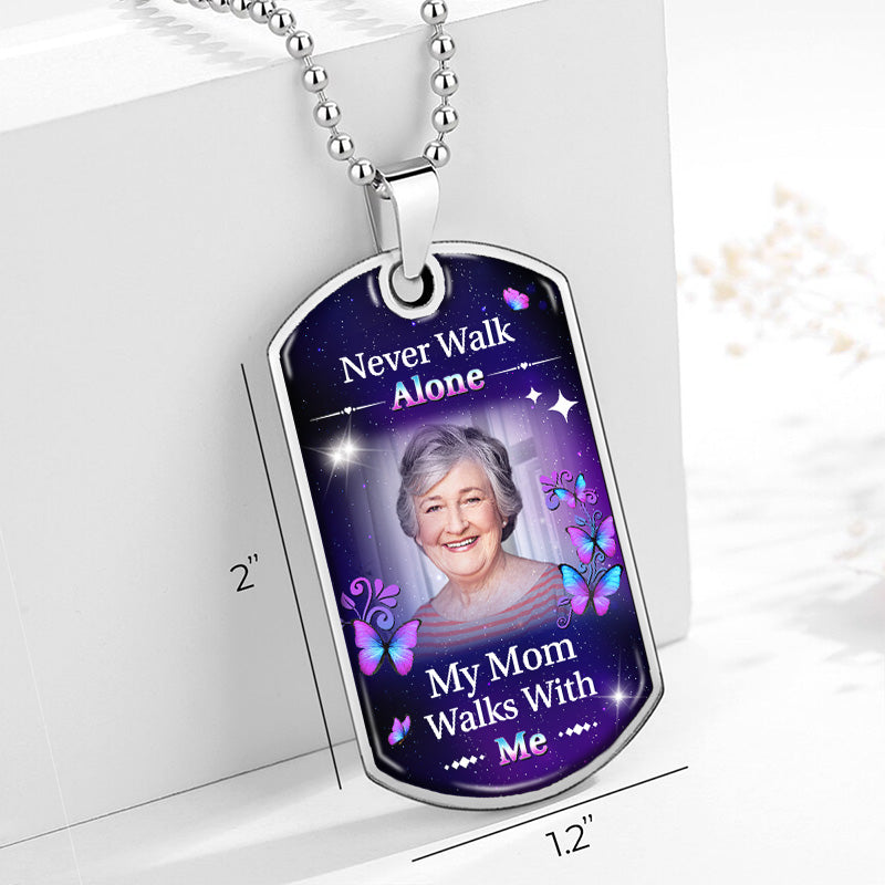 Collier photo personnalisé « Marche avec moi » - Collier personnalisé commémoratif - Cadeau de condoléances, cadeau pour les membres de la famille