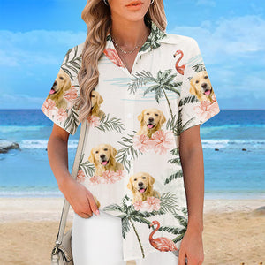 T-shirt hawaïen tropical unisexe personnalisé avec photo « L'été est dans l'air » pour chien et chat - Cadeau de vacances d'été, cadeau pour propriétaires d'animaux et amoureux des animaux