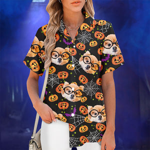 Photo personnalisée « Je crie, tu cries, nous crions tous » - T-shirt hawaïen tropical unisexe personnalisé pour la famille - Cadeau d'Halloween pour les membres de la famille, les propriétaires d'animaux et les amoureux des animaux