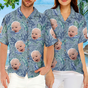 Feuilles tropicales colorées et animaux de compagnie - T-shirt hawaïen unisexe personnalisé avec visage personnalisé - Cadeau de vacances d'été, cadeau pour les membres de la famille
