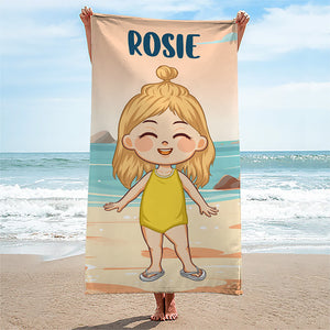 Le bonheur arrive par vagues - Serviette de plage personnalisée pour toute la famille - Cadeau pour les vacances d'été, un anniversaire ou une fête à la piscine