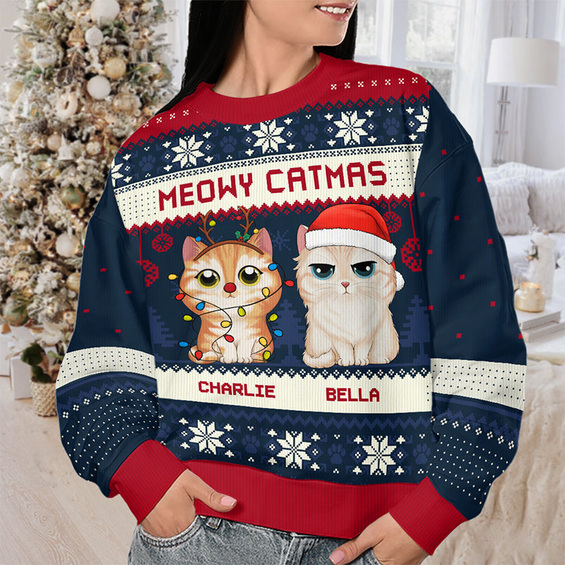 Joyeux Noël à tous ! Sweat-shirt personnalisé avec motif chat, moche et personnalisé, en laine, unisexe, cadeau de Noël pour les propriétaires et les amoureux des animaux.