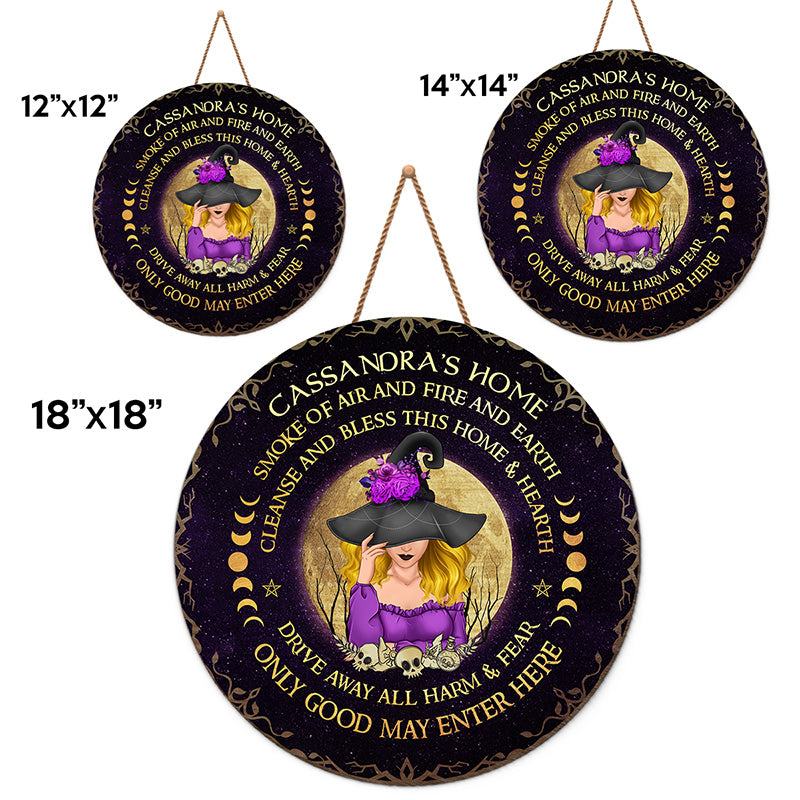 Éloignez tout mal et toute peur ! Panneau rond en bois personnalisé pour décoration d'intérieur, idéal pour les sorcières. Cadeau d'Halloween pour vous-même.