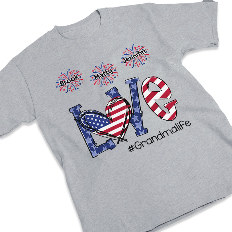 T-shirt unisexe personnalisé « Love Grandma Life » – Cadeau du 4 juillet