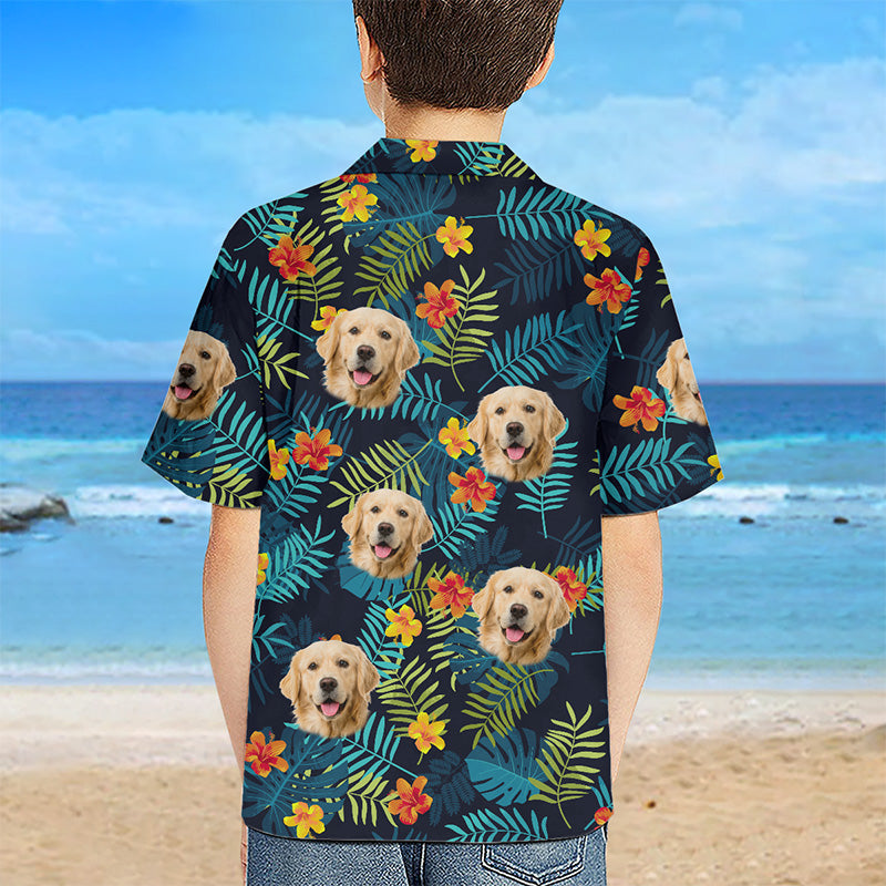 T-shirt hawaïen unisexe personnalisé avec photo pour enfant, ambiance tropicale uniquement - Chien et chat - Cadeau de vacances d'été, cadeau d'anniversaire pour enfants, propriétaires d'animaux, amoureux des animaux