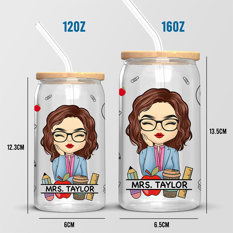 Teach Love Inspire - Tasse en verre personnalisée pour enseignant, tasse à café glacé - Cadeau pour enseignant, rentrée scolaire