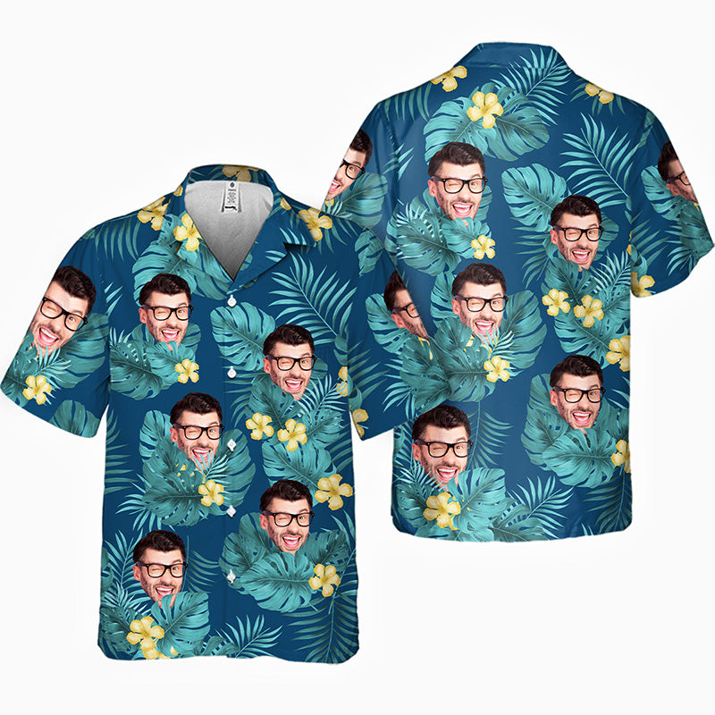 T-shirt hawaïen unisexe personnalisé avec photo « Heure d'été » pour couple - Cadeau idéal pour les vacances d'été, pour mari et femme