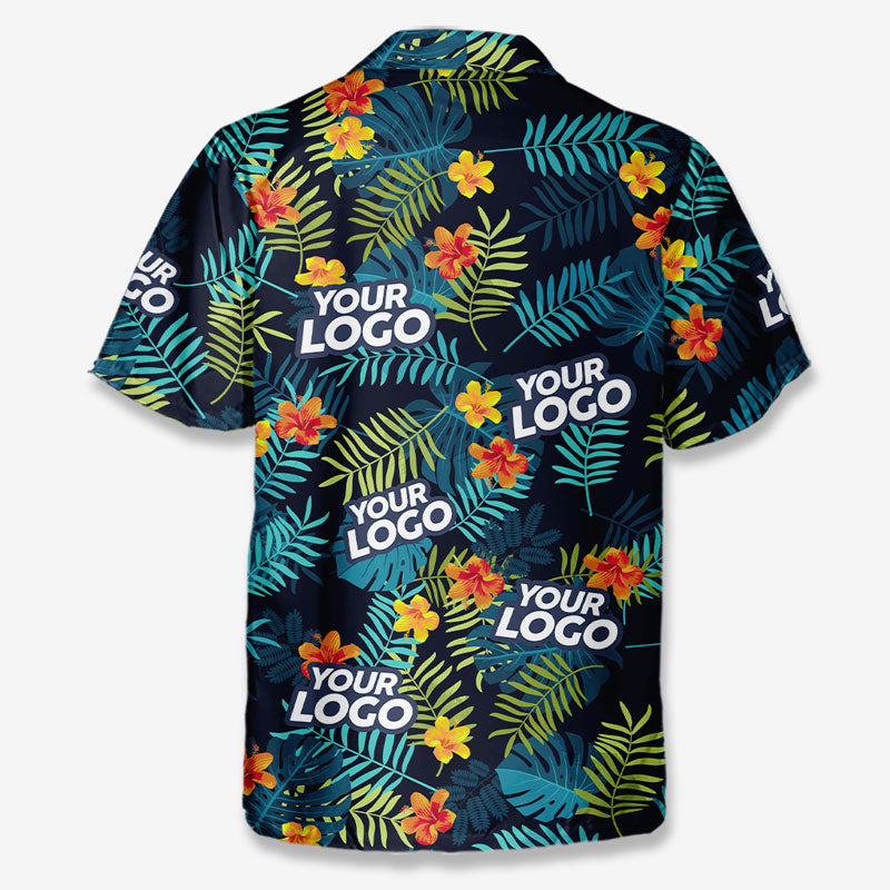 T-shirt hawaïen unisexe personnalisé avec logo tropical et photo personnalisée - Cadeau idéal pour les vacances d'été, les collègues et les membres de l'équipe