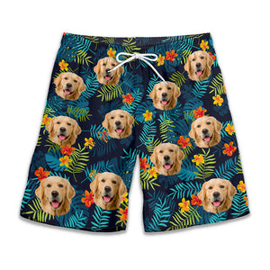 Short de plage hawaïen personnalisé avec photo « L'été, c'est l'amour » pour chien et chat ! Short de plage hawaïen tropical personnalisé pour homme - Cadeau de vacances d'été, cadeau d'anniversaire pour propriétaires d'animaux et amoureux des animaux.