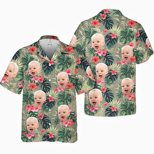 T-shirt hawaïen unisexe personnalisé avec photo de fleurs et feuilles tropicales colorées - Cadeau idéal pour les vacances d'été et la famille