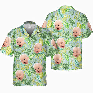 Feuilles tropicales colorées et animaux de compagnie - T-shirt hawaïen unisexe personnalisé avec visage personnalisé - Cadeau de vacances d'été, cadeau pour les membres de la famille