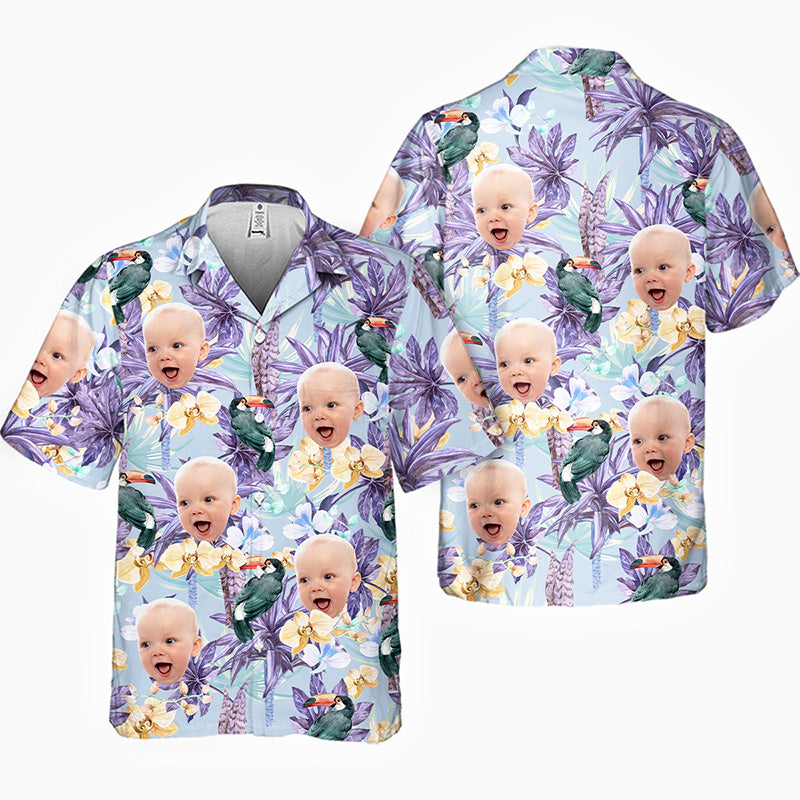 Motif de fleur d'oiseau tropical personnalisé - Chemise hawaïenne unisexe personnalisée pour la famille - Cadeau de vacances d'été, cadeau pour les membres de la famille