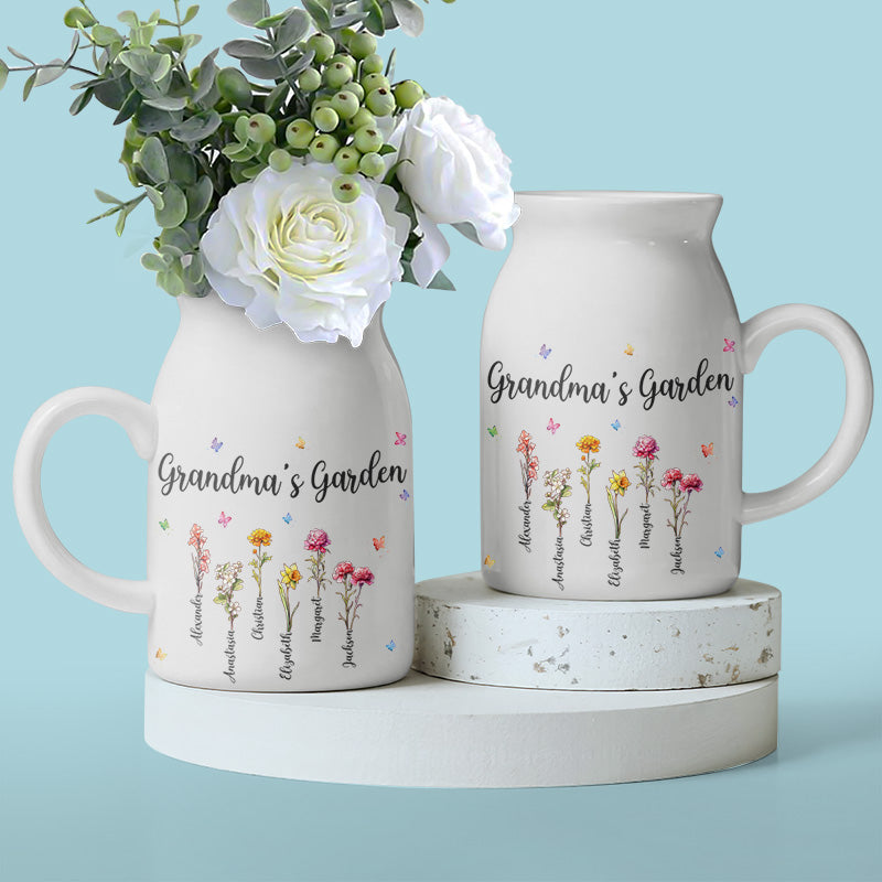 Le jardin de grand-mère où l'amour grandit - Vase à fleurs personnalisé pour la décoration intérieure familiale - Cadeau de pendaison de crémaillère pour maman et grand-mère