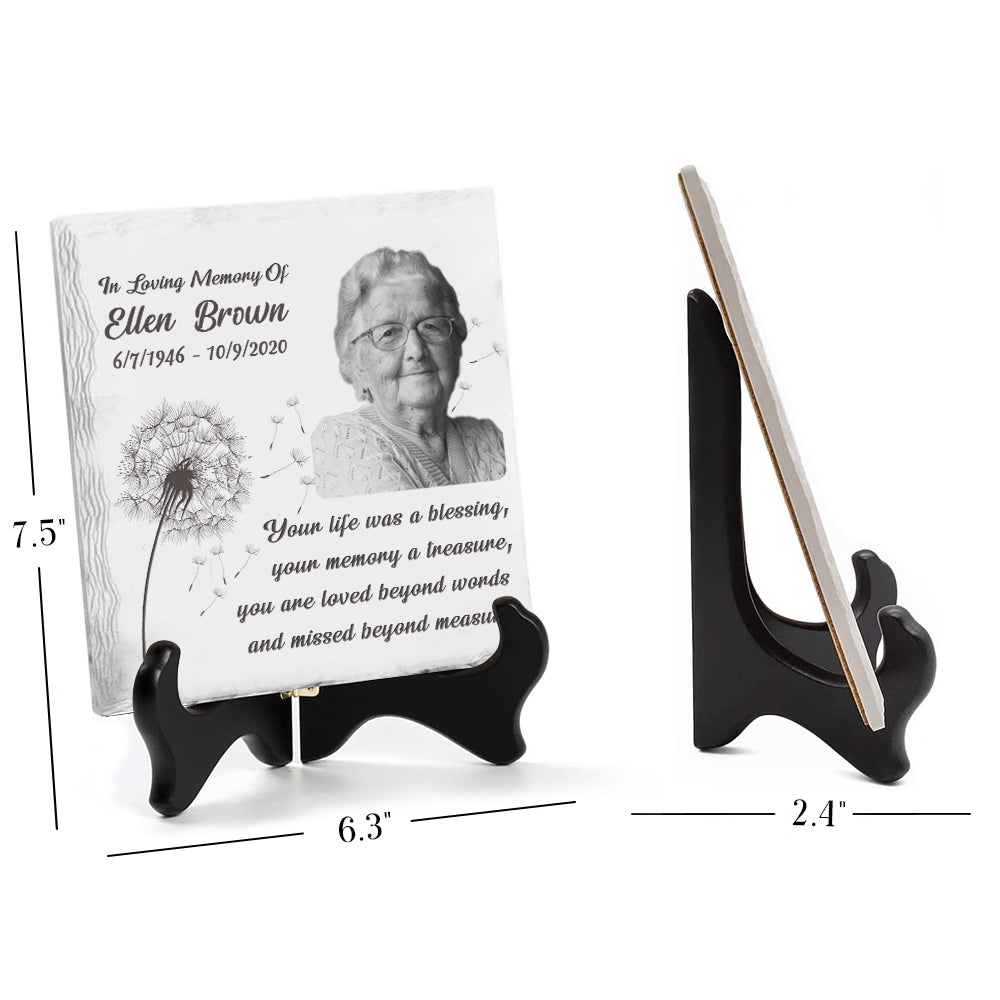 Custom Photo You're Life Was A Blessing - Memorial Personalized Custom Square Shaped Ceramic Plaque With Stand - Sympathy Gift, Gift For Family Members