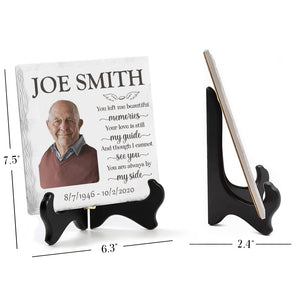 Photo personnalisée et même si je ne peux pas te voir, tu es toujours à mes côtés - Plaque commémorative personnalisée en céramique de forme carrée avec support - Cadeau commémoratif, cadeau de condoléances
