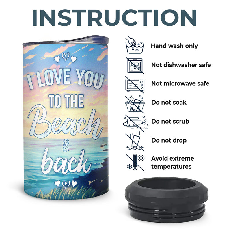 Je t'aime jusqu'à la plage et retour - Gobelet isotherme 4 en 1 personnalisé pour couple - Vacances d'été, cadeau pour mari et femme, anniversaire