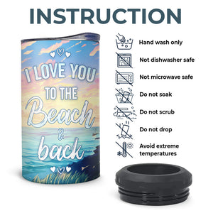 Je t'aime jusqu'à la plage et retour - Gobelet isotherme 4 en 1 personnalisé pour couple - Vacances d'été, cadeau pour mari et femme, anniversaire