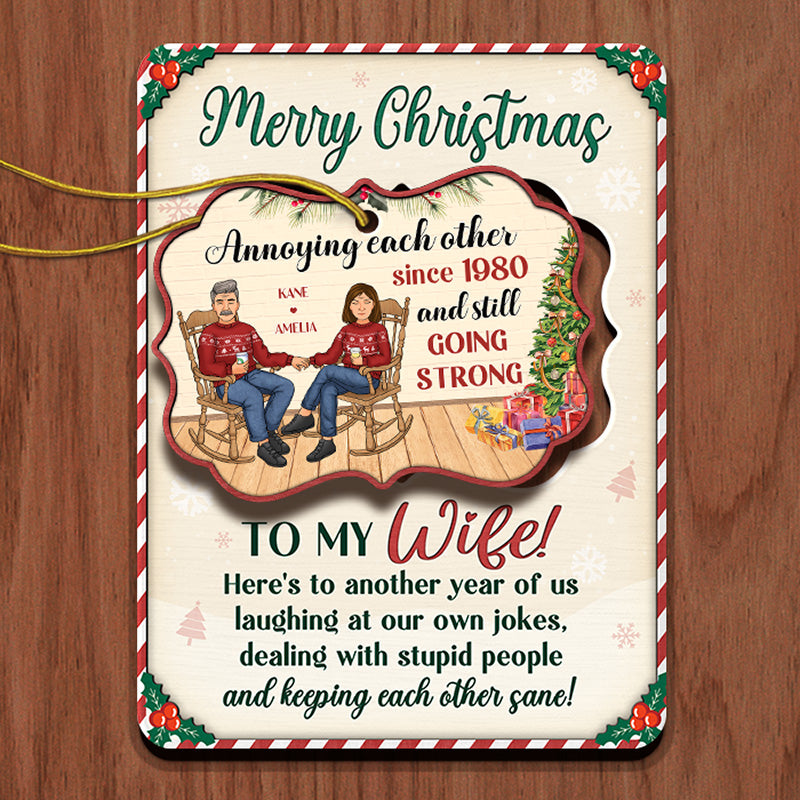 Voici une autre année de nous - Carte en bois personnalisée pour couple avec ornement pop-up - Cadeau de Noël pour mari et femme, anniversaire