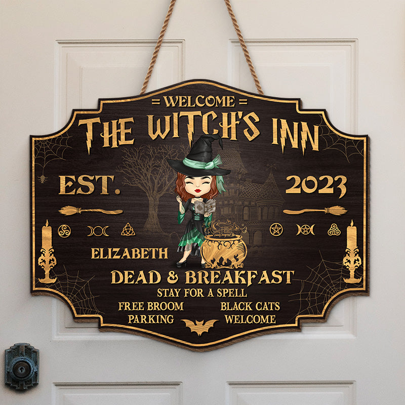L'Auberge de la Sorcière - Panneau en bois personnalisé en forme de sorcière - Cadeau d'Halloween pour les sorcières, vous-même