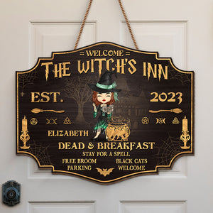 L'Auberge de la Sorcière - Panneau en bois personnalisé en forme de sorcière - Cadeau d'Halloween pour les sorcières, vous-même