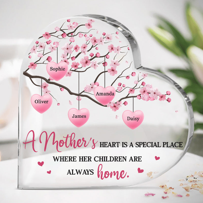 L'amour maternel est le cœur d'une famille - Plaque acrylique personnalisée en forme de cœur - Cadeau pour maman et grand-mère