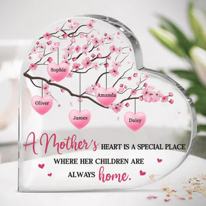 L'amour maternel est le cœur d'une famille - Plaque acrylique personnalisée en forme de cœur - Cadeau pour maman et grand-mère