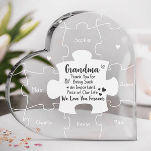 Grand-mère, on t'aime à la folie - Plaque acrylique personnalisée en forme de cœur pour la famille - Cadeau d'anniversaire pour grand-mère