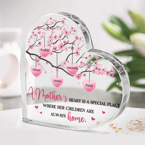 L'amour maternel est le cœur d'une famille - Plaque acrylique personnalisée en forme de cœur - Cadeau pour maman et grand-mère