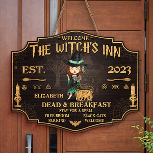 L'Auberge de la Sorcière - Panneau en bois personnalisé en forme de sorcière - Cadeau d'Halloween pour les sorcières, vous-même
