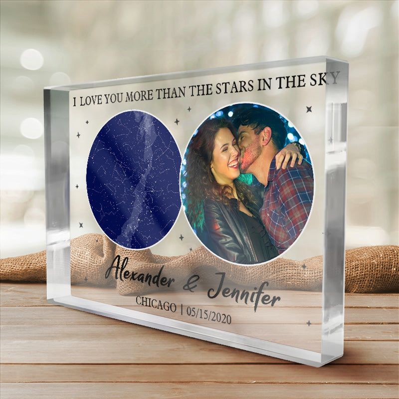 Photo personnalisée « Je t'aime plus que les étoiles dans le ciel » - Plaque acrylique rectangulaire personnalisée pour couple - Cadeau pour mari et femme, anniversaire
