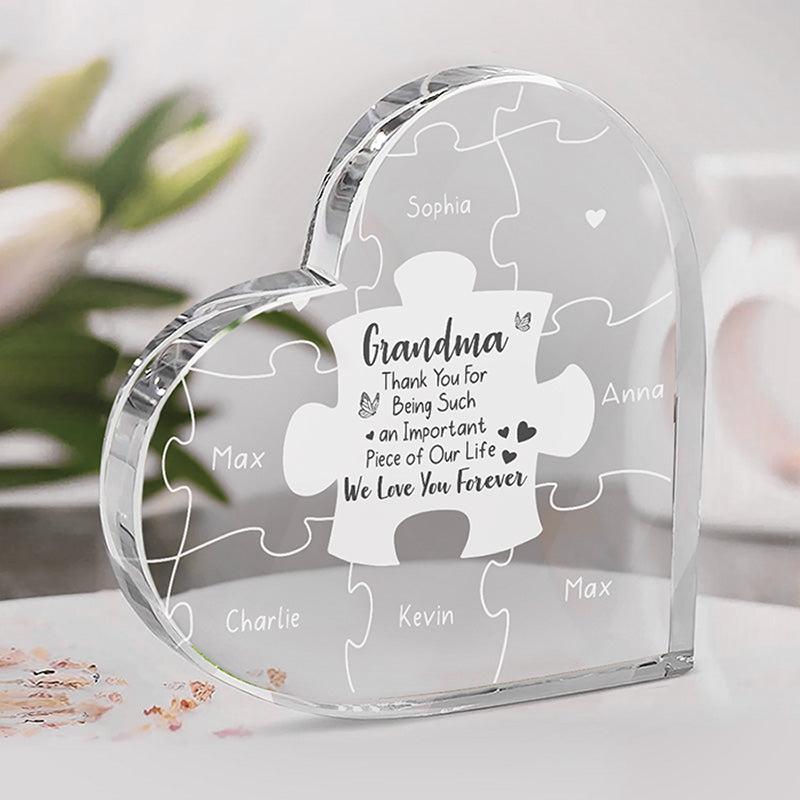 Grand-mère, on t'aime à la folie - Plaque acrylique personnalisée en forme de cœur pour la famille - Cadeau d'anniversaire pour grand-mère