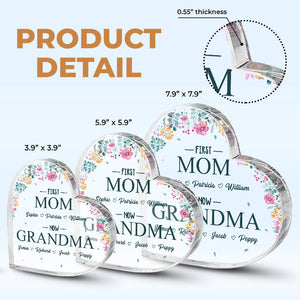 D'abord maman, maintenant grand-mère - Plaque acrylique personnalisée en forme de cœur pour la famille - Cadeau de fête des mères et d'anniversaire pour grand-mère