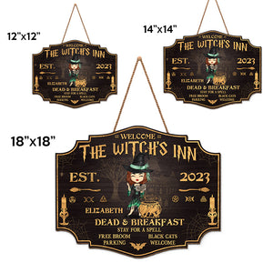 L'Auberge de la Sorcière - Panneau en bois personnalisé en forme de sorcière - Cadeau d'Halloween pour les sorcières, vous-même