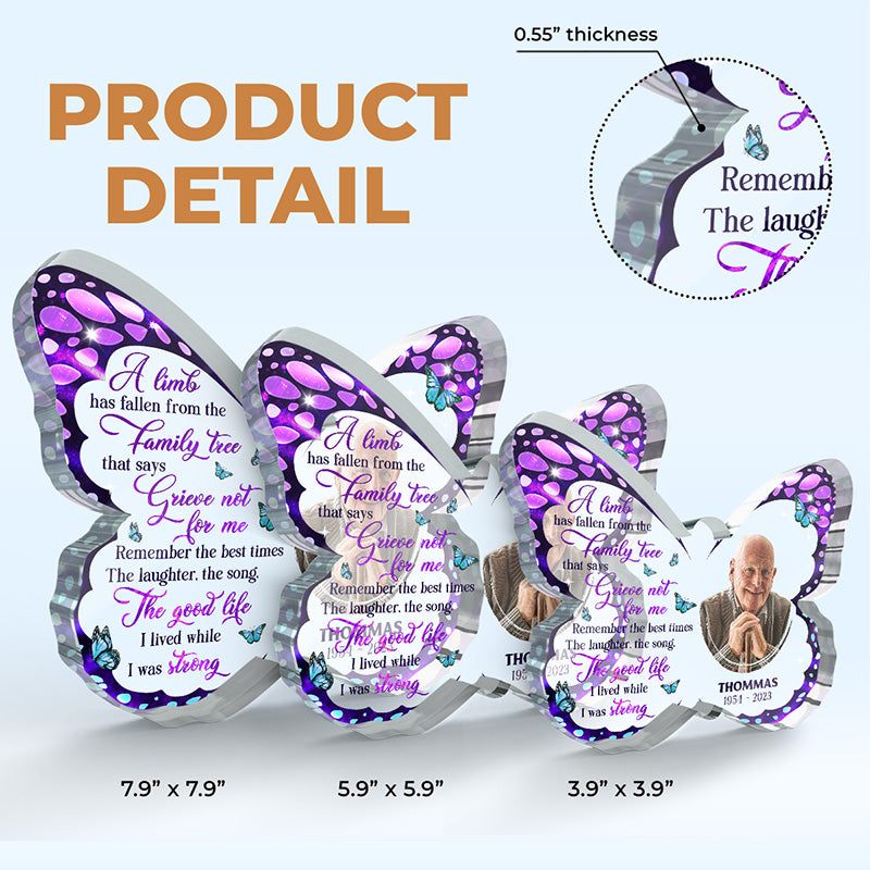 Photo personnalisée « Rappelez-vous les meilleurs moments » - Plaque commémorative personnalisée en acrylique en forme de papillon - Cadeau de condoléances, cadeau pour les membres de la famille