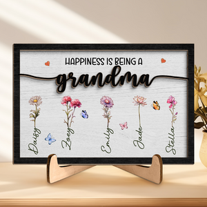 Le bonheur, c'est d'être maman - Plaque en bois personnalisée à 2 couches avec support - Cadeau de pendaison de crémaillère pour maman et grand-mère