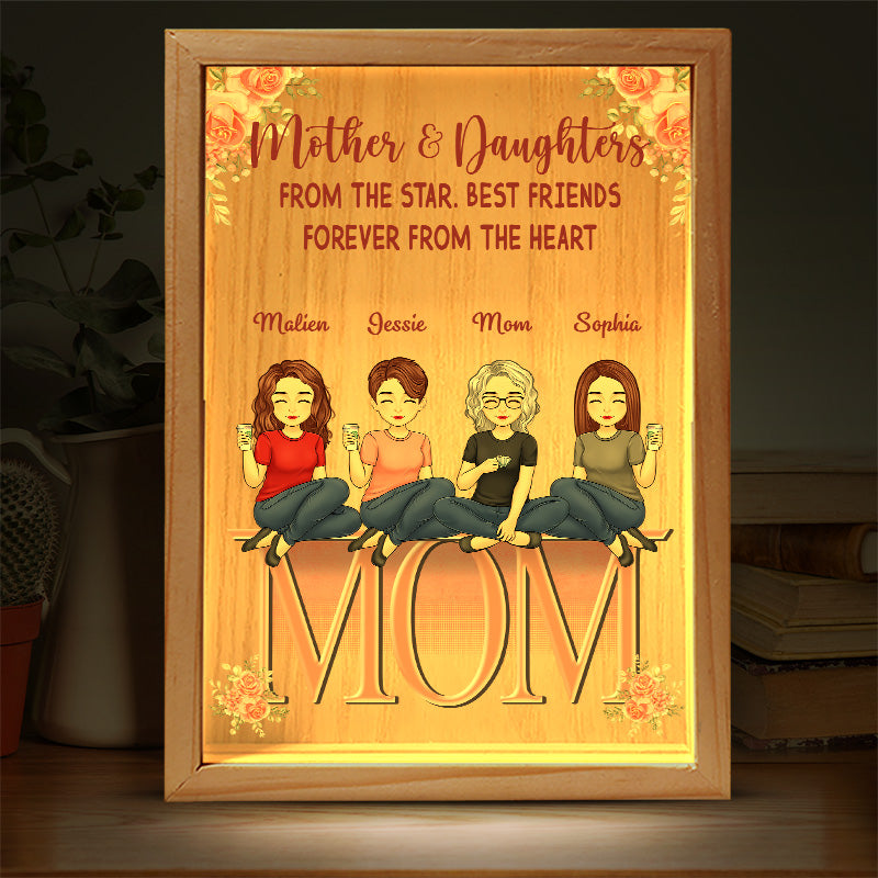 Mère et fille, meilleures amies pour toujours, du fond du cœur - Cadre lumineux personnalisé pour la famille - Cadeau d'anniversaire pour maman