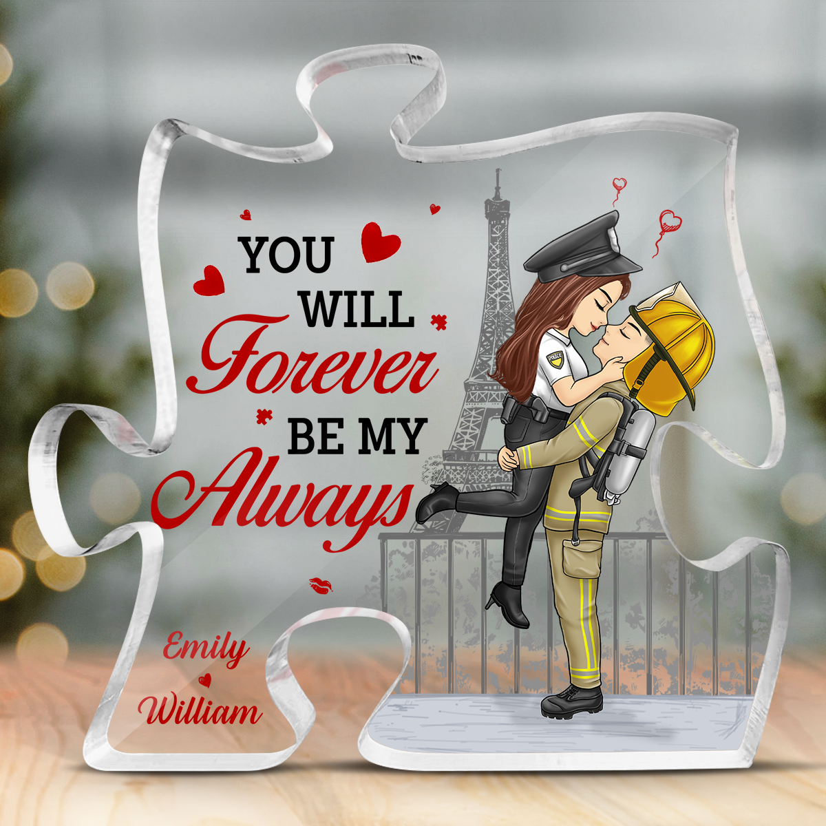 Je t'aime pour toujours et à jamais - Plaque acrylique personnalisée en forme de puzzle pour couple - Cadeau pour mari et femme, anniversaire