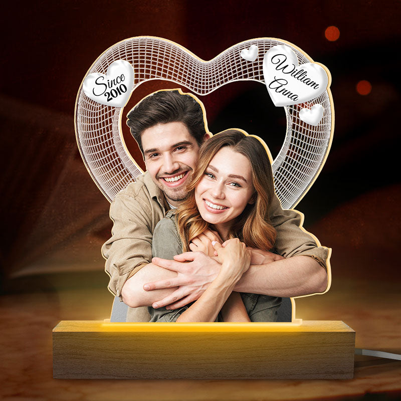 Photo personnalisée « Je t'aime » - Lampe LED 3D personnalisée en forme de couple - Téléchargez une photo pour un cadeau d'anniversaire ou de mariage