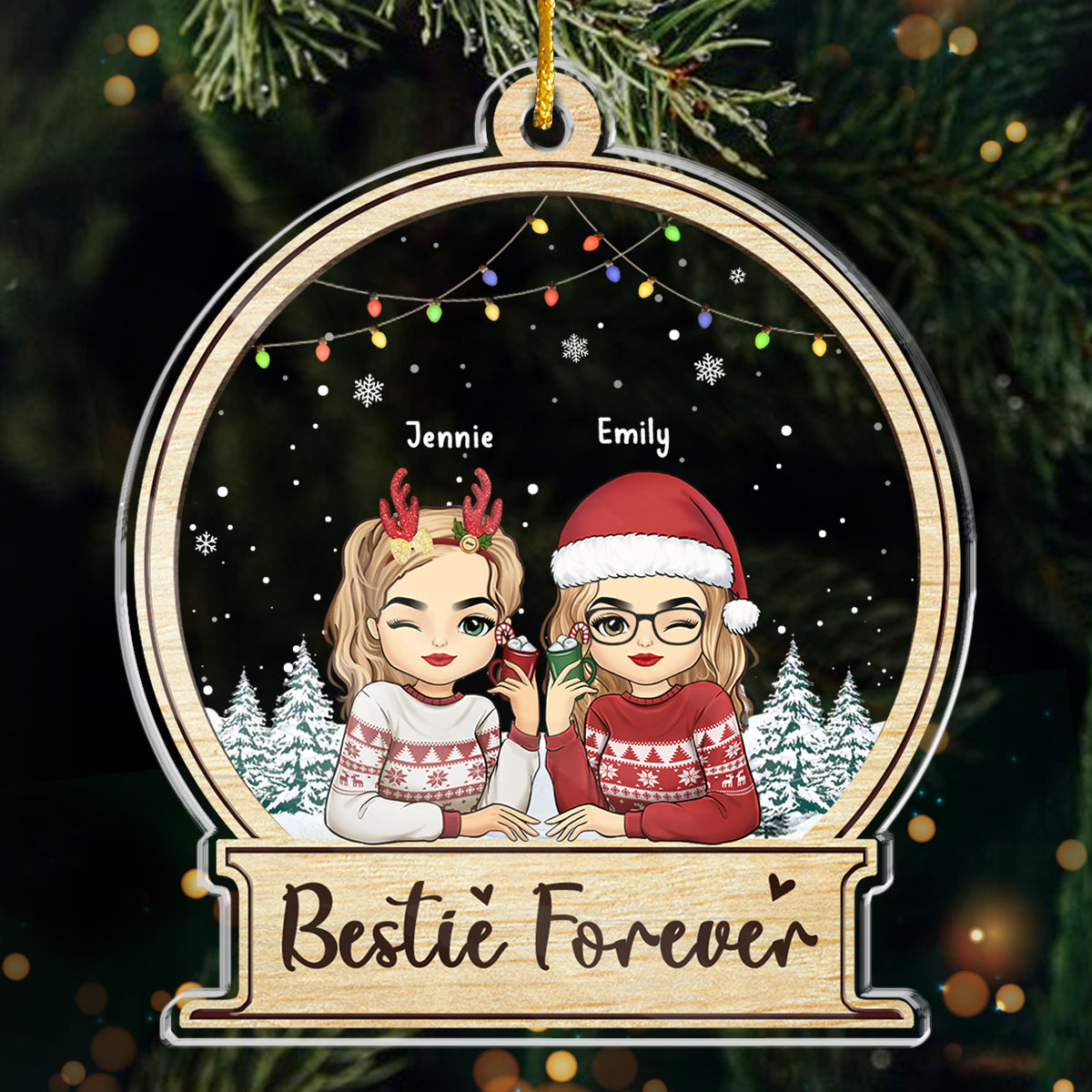 Joyeux Noël entre amis - Décoration personnalisée en acrylique pour meilleure amie, meilleure amie, sœur. Cadeau de Noël pour les meilleures amies, les meilleures amies et les sœurs.