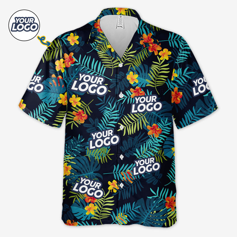 T-shirt hawaïen unisexe personnalisé avec logo tropical et photo personnalisée - Cadeau idéal pour les vacances d'été, les collègues et les membres de l'équipe