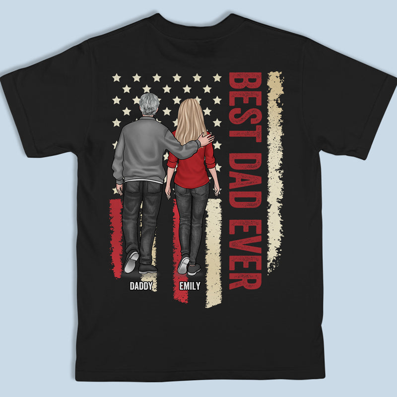 Le meilleur papa de tous les temps - T-shirt patriotique unisexe personnalisé avec imprimé au dos - Fête des pères, Jour de l'Indépendance, 4 juillet, cadeau d'anniversaire pour papa